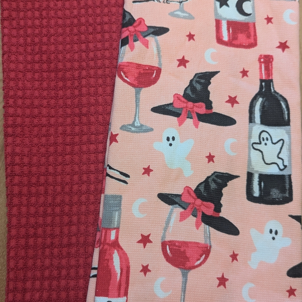 Halloween Wine and Ghost Kitchen Towels - Set Of Two